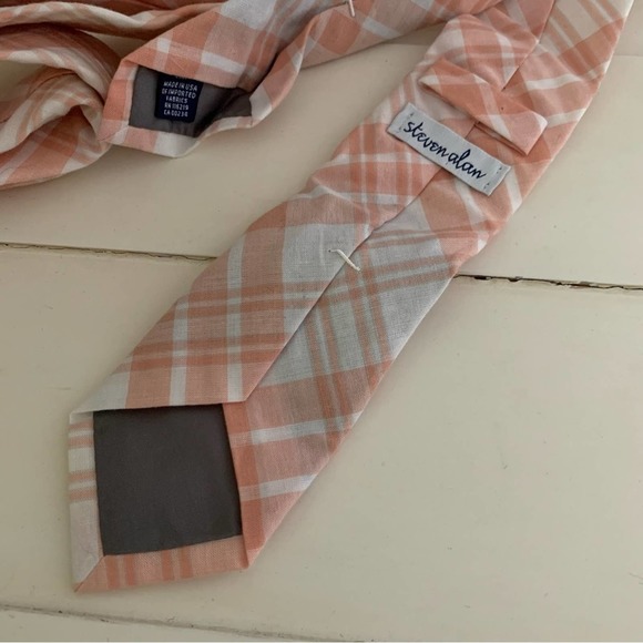NWT Steven Alan Cotton Tie Peach Plaid - Picture 3 of 5